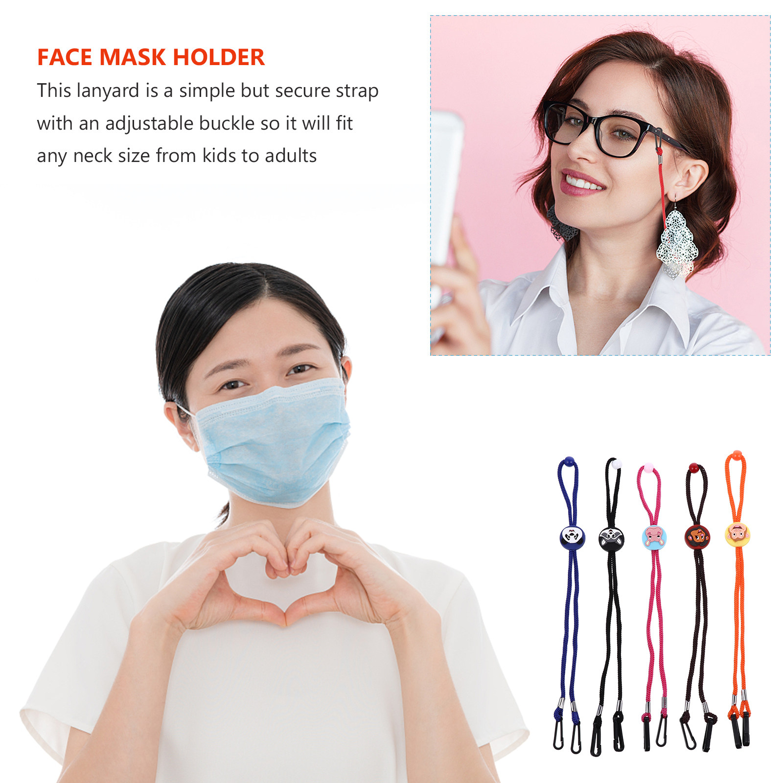 5Pcs Kids Face Mask Holder Lan - огляд і ціна Mask Lanyard Adjustable